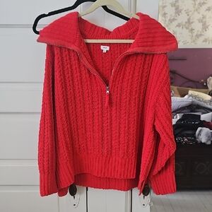 Aerie Vibrant Red Chenille Cowl Neck Sweater XL